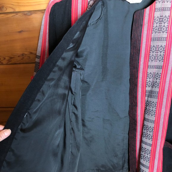 Vintage Red and Black Jacket from Thailand, incorporating ethnic weavings, XL - Picture 7 of 9
